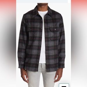 Men’s thick flannel button down shirt jacket shacket w/side pockets plaid Small